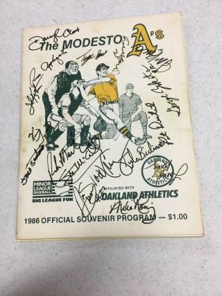 1986 Modesto A’s Program Signed By (17) Players Felix Jose Kevin Tapani