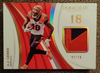 2018 Immaculate Aj Green Numbers Patch Gameused 02/18 Made Cincinnati Bengals