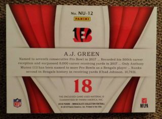 2018 Immaculate AJ GREEN Numbers Patch GAMEUSED 02/18 MADE Cincinnati Bengals 3
