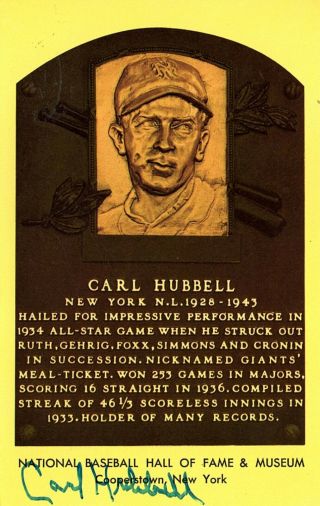 Carl Hubbell Signed Autographed Hall Of Fame Postcard Giants Baseball Jsa Hof