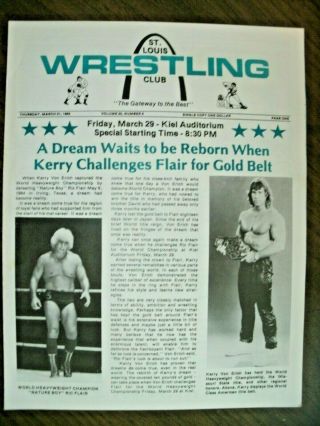 St Louis Wrestling Program - 3/29/85 Flairvskerry Race Coyote - Eagle Link Wahoo