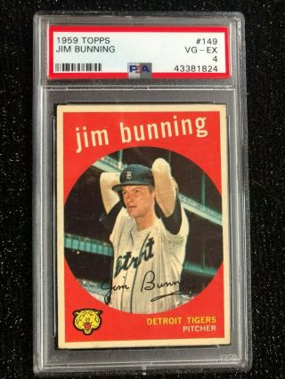 1959 Topps Jim Bunning 149 Baseball Card Detroit Tigers Psa 4 Vg - Ex