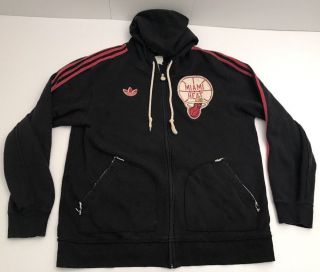 Miami Heat Hooded Jacket Zip Up Hoodie By Adidas Trefoil Logo Distressed Xl