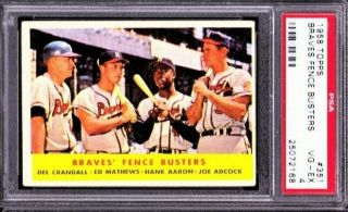 1958 Topps 351 Braves Fence Busters Hank Aaron,  Eddie Mathews,  Adcock,  Psa 4