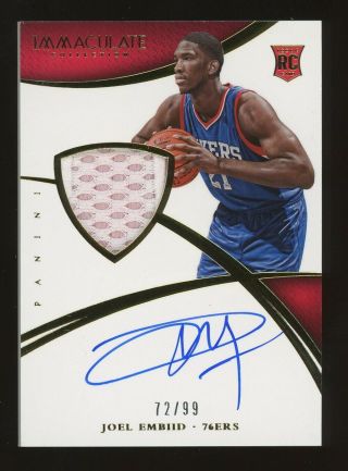2014 - 15 Immaculate Joel Embiid 76ers Rc Rookie Patch Auto /99