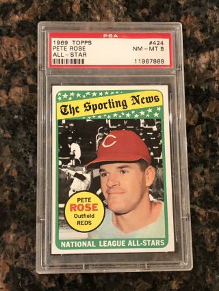 1969 Topps Pete Rose Cincinnati Reds 424 Baseball Card Psa 8