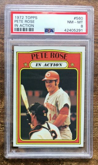 1972 Topps Baseball Card 560 Pete Rose Cincinnati Reds Psa 8 Nm - Mt