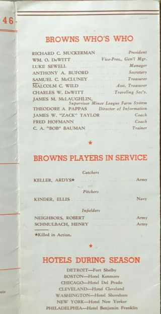 Baseball St Louis Browns 1946 Roster 3