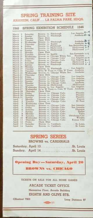 Baseball St Louis Browns 1946 Roster 4