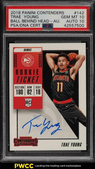 2018 Panini Contenders Ball Behind Trae Young Rc Psa/dna 10 Auto Psa 10 (pwcc)