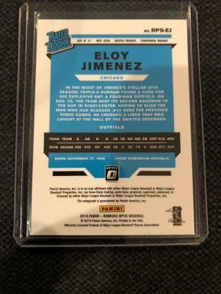 Eloy Jimenez 2019 Donruss Optic Rated Rookie Signatures SP Rookie Card Auto 2
