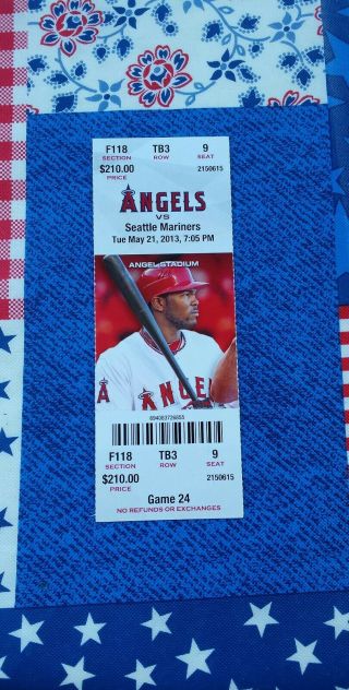 Mike Trout Hit For The Cycle Ticket Full Game Ticket Angels 5/21/13