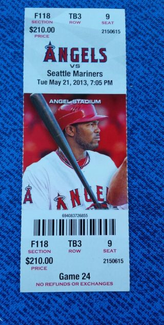 Mike Trout hit for the cycle ticket full game ticket Angels 5/21/13 2