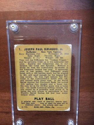 1940 Play Ball Baseball Card,  Joe DiMaggio 1, 2