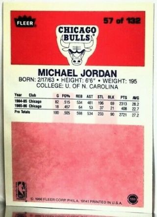 1986 - 87 Fleer Michael Jordan RC 57 2