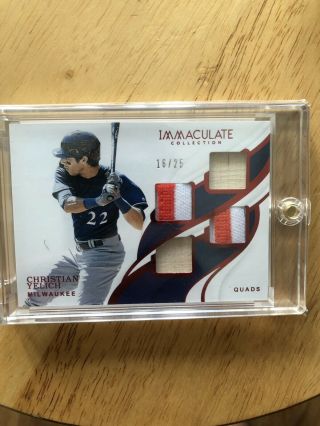Christian Yelich 2019 Panini Immaculate Jersey Bat Patch Quad 16/25 Brewers
