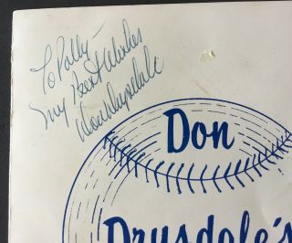 Signed Don Drysdale Menu Drysdale’s Dugout Santa Ana CA LA Dodgers HOF All Star 2