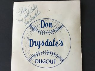 Signed Don Drysdale Menu Drysdale’s Dugout Santa Ana CA LA Dodgers HOF All Star 4