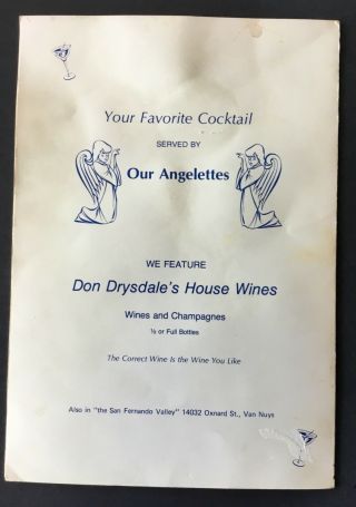Signed Don Drysdale Menu Drysdale’s Dugout Santa Ana CA LA Dodgers HOF All Star 8