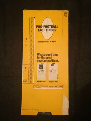 1969 - 1970 Kent Cigarettes Vintage Nfl Afl Pro - Football Fact Finder Advertisement