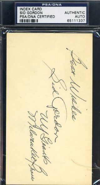 Sid Gordon D.  75 Signed Psa/dna 3x5 Index Card Authentic Autograph