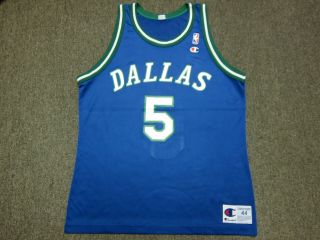 Vtg 90s Champion Nba Dallas Mavericks 5 Jason Kidd Jersey Shirt Blue 44 Large L