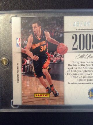 2009 - 10 Stephen Curry National Treasures RC 45/49 5 Piece Jersey Card 5