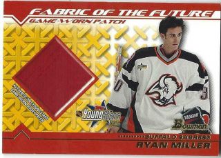 2002 - 03 Bowman Fabric Of The Future Patch 25/50: Ryan Miller Buffalo Sabres