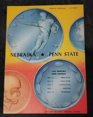 Nebraska Huskers Vs Penn State Football Program Sept 20,  1958
