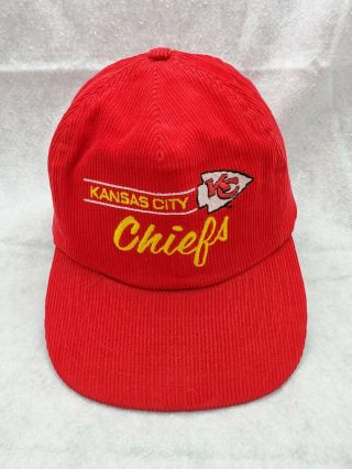 Vintage Nfl Kansas City Kc Chiefs Bright Red Corduroy Snapback Hat Adjustable