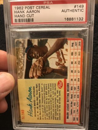 1962 Post Cereal Hank Aaron Psa Grade Authentic Check Out My