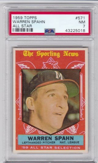 Rm: 1959 Topps Baseball Card 571 Warren Spahn All Star - Psa 7 Nr