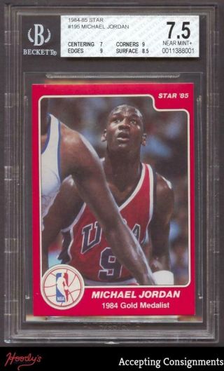 1984 - 85 Star 195 Michael Jordan Rookie Rc Olympic Bgs 7.  5 Near,  Bulls Usa