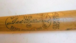 Vintage Ted Williams Wooden Baseball Bat Sears Roebuck Hold Fast Treated