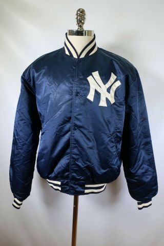 B5881 Vtg Starter York Yankees Mlb Baseball Snap Satin Jacket Size L