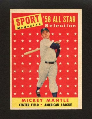 1958 Topps 487 Mickey Mantle As All - Star - York Yankees Hof - Ex - Mt,