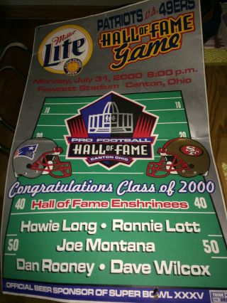 Vintage 2000 Hall Of Fame Game Promotional Nfl Poster 49ers Vs Patriots Montana
