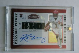 2019 Contenders Draft Kyler Murray Rc Rookie Auto Playoff Ticket Rd 2/18