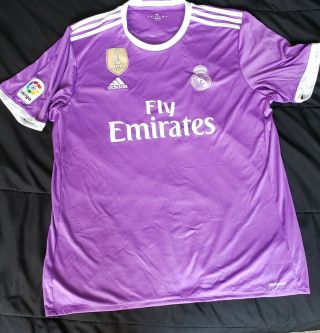Xl 2016 - 2017 Real Madrid 9 Benzema Adidas Away Purple Jersey - Fifa Patch