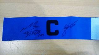 Lionel Messi And Diego Maradona Band Captain Signed Authentic Autographed