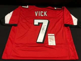 Michael Vick Atlanta Falcons Signed Red Custom Jersey Jsa Witness Wp303412