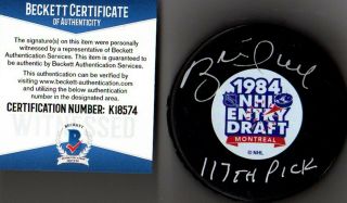 Beckett - Bas Brett Hull " 117th Pick " Autographed - Signed 1984 Nhl Draft Puck 74