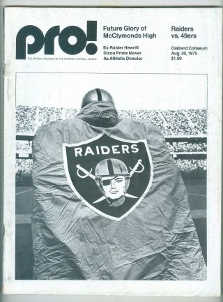 1975 Sf 49ers At Oakland Raiders Nfl Pre - Season Program 8/30