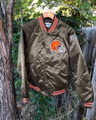 Vintage 80’s Cleveland Browns Satin Chalk Line Large Nfl Jacket