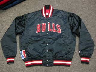 Vtg 80s 90s Starter Nba Chicago Bulls Nylon Satin Bomber Jacket Black Large L