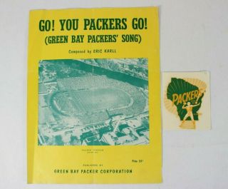 1960s Go You Packers Go Green Bay Packers Song Sheet Music & Sticker Football