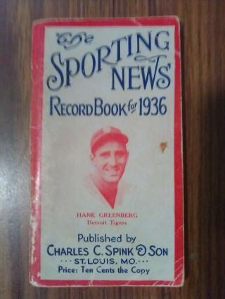 1936 Sporting News Baseball Record Book - Greenberg & Cochrane On Covers