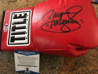 Autographed/signed Manny Pac - Man Pacquiao Red Title Boxing Glove Beckett Bas