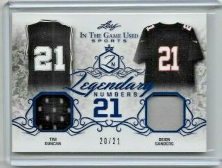 2019 Tim Duncan Deion Sanders Leaf In The Game Sports Dual Jersey 20/21