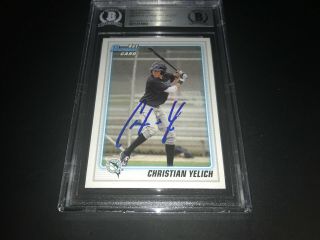 Christian Yelich Brewers Ip Signed 2010 Bowman Base Beckett Certified G